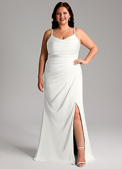Azazie Deandra Vestidos de damas de honor Vestido Blanco de Satén Elástico de Corte Sirena con Plisado image7