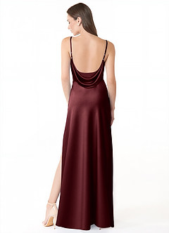 Azazie Alaija Bridesmaid Dresses Merlot Mermaid Side Slit Stretch Satin Dress image4