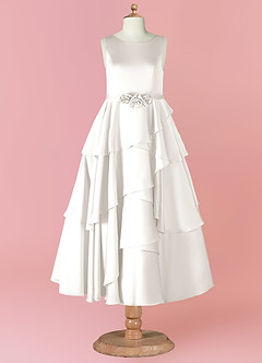 Barbie ♥ Azazie vestidos de niña de las flores Vestido de Diamante Blanco de Satén Elástico de Corte En A con Sin mangas image9
