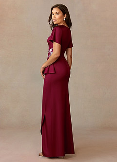 Azazie Robins Mother of the Bride Dresses Burgundy A-Line Pleated Stretch Satin Dress image2