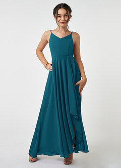 Azazie Collette Junior Ink Blue A-Line Ruched Chiffon Dress image1