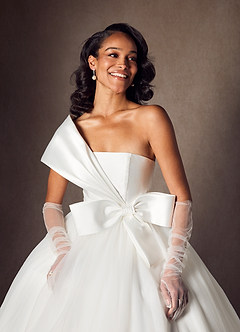 Azazie Destina Wedding Dresses Diamond White Ball-Gown Pleated Mikado Dress image8