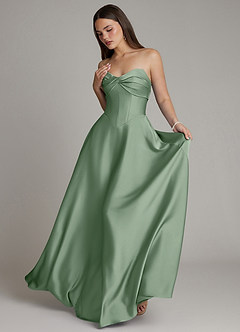 Azazie Meleena Bridesmaid Dresses Matcha A-Line Strapless Stretch Satin Dress image5