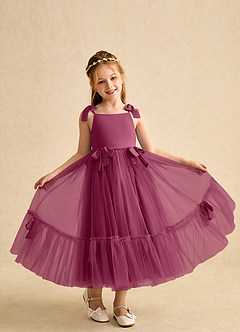 Azazie Jaci Flower Girl Dresses Mulberry A-Line Spaghetti Strap Chiffon Dress image4