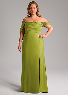 Azazie Saige Vestidos de damas de honor Vestido de Hierba De Limón de Satén Elástico de Corte Recto con Vestidos sin tirantes image15