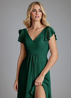 Azazie Omari Bridesmaid Dresses Emerald A-Line Chiffon Dress image5