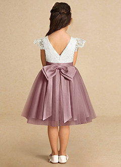 Azazie Vetty Flower Girl Dresses Ivory Dusty Rose A-Line Lace Tulle Dress image7