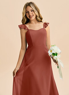 Azazie Mavie Junior Abito A-Line in Chiffon Increspato Auburn image5