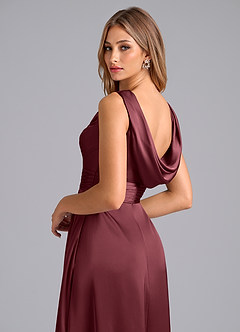 Azazie Karina At-home Try On Dresses Desert Rose A-Line Pleated Stretch Satin Dress image2