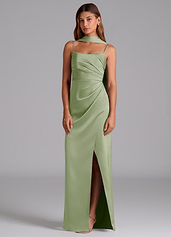 Azazie Calandra Jurken voor bruidsmeisjes Jurk van Stretch Satijn met A-Lijn Geplooid Stoffige Salie image3