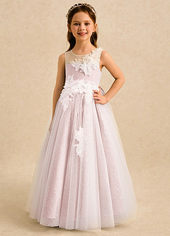 Azazie Addison Flower Girl Dresses Blushing Pink Ball-Gown Sequins Tulle Dress image4