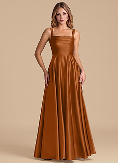 Azazie Shaude Brudtärnklänningar Klä av A-Linje i Metallisk satin Plisserad Koppar image5