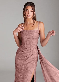 Azazie Denisa Bridesmaid Dresses Dusty Rose Sheath Pleated Floral Burnout Dress image6