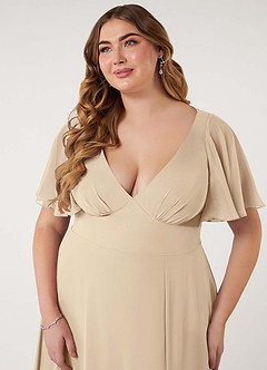 Azazie Kimber Vestidos de damas de honor Vestido de Champán de Gasa de Corte en A con Manga volante image13