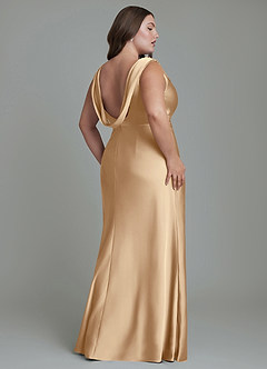Azazie Kieryn Bridesmaid Dresses Champagne Mermaid Pleated Stretch Satin Dress image2