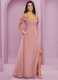Barbie ♥ Azazie Brautjungfernkleider Wandelbar A-Linie Schulterfrei Chiffon Kleid Altrosa image4