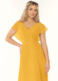 Azazie Rylee Bridesmaid Dresses Marigold A-Line Pleated Chiffon Dress image5