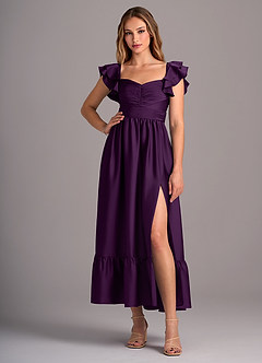 Azazie Anaya Bridesmaid Dresses Grape A-Line Sweetheart Neckline Stretch Satin Convertible Dress image5