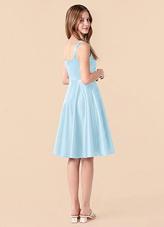Azazie Amira Junior Sky Blue A-Line Pleated Stretch Satin Dress image2