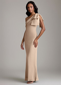 Azazie Yuanna Bridesmaid Dresses Taupe Mermaid One Shoulder Chiffon Dress image5