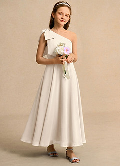 Azazie Guppy Girls Formal Abiti da Ragazza di Fiori Abito A-Line in Chiffon Monospalla Alabastro Bianco image1