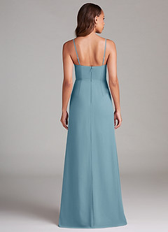 Azazie Maci Bridesmaid Dresses Moody Blue Sheath Pleated Chiffon Dress image7
