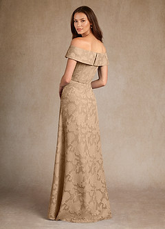 Azazie Medford Mother of the Bride Dresses Champagne A-Line Off the Shoulder Floral Burnout Dress image3