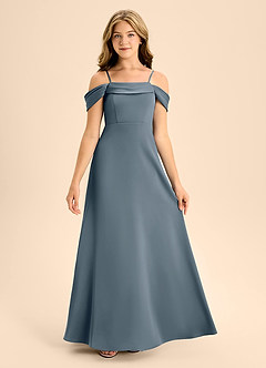 Azazie Anselie Junior Vestido de Crepúsculo de Satén Elástico de Corte En A con Vestidos sin tirantes image7