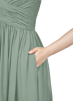 Azazie Angie Bridesmaid Dresses Silver Sage A-Line Corset Chiffon Dress image10
