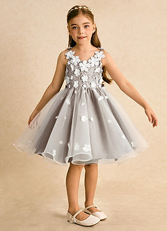 Azazie Junebug vestidos de niña de las flores Vestido de Marfil Taupe de Tul de Princesa con Encaje image6