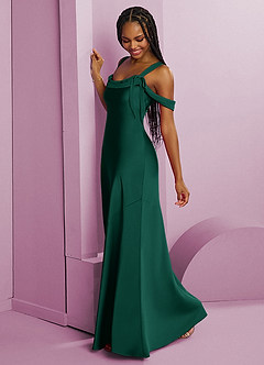 Barbie ♥ Azazie Robes de demoiselle d'honneur Robe Fourreau en Satin extensible Plissée émeraude image4
