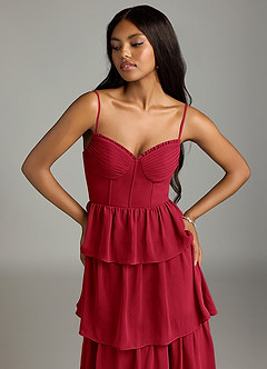 Azazie Kaiden Abiti da Damigella Abito A-Line in Chiffon Scollo a Cuore Scarlatto image6