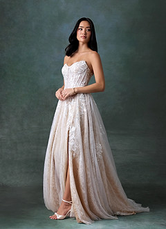 Azazie Ivonnah Wedding Dresses Diamond White Nude A-Line Strapless Tulle Dress image7