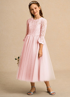 Azazie Lamb Girl Flower Girl Dresses Blushing Pink Ball-Gown Lace Dress image3