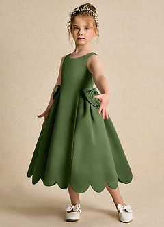 Azazie Macaroon Blumenmädchenkleider Ballkleid Schleifen Matte Satin Kleid Olivgrün image5