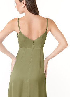 Azazie Esmee Final Sale Terracotta A-Line Pleated Stretch Satin Dress image6