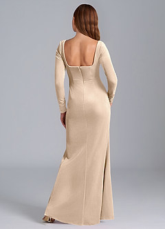 Azazie Addie Bridesmaid Dresses Champagne Sheath Long Sleeve Velvet Dress image7