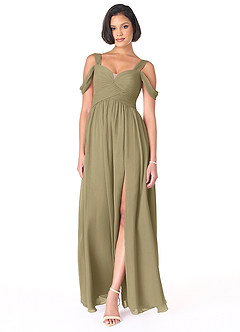 Azazie Lianne Bridesmaid Dresses Moss Green A-Line Off the Shoulder Chiffon Dress image5