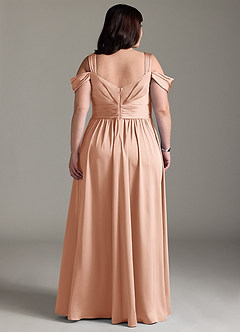 Azazie Lianne Bridesmaid Dresses Rose Gold A-Line Off the Shoulder Stretch Satin Dress image10