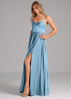 Azazie Tyla Bridesmaid Dresses Steel Blue A-Line Sweetheart Neckline Stretch Satin Dress image6