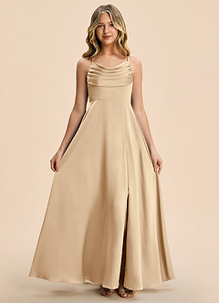 Azazie Gia Junior Champagne A-Line Pleated Stretch Satin Dress image7