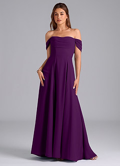 Azazie Almina Jurken voor bruidsmeisjes Converteerbaar Jurk van Chiffon met A-Lijn Off the Shoulder Druif image3