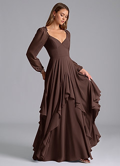Azazie Karan Bridesmaid Dresses Ganache A-Line Long Sleeve Chiffon Dress image4