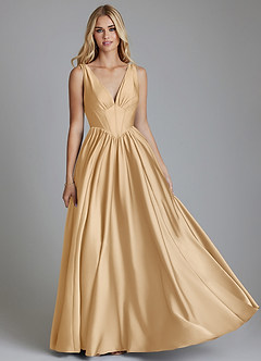 Azazie Delmie Brudtärnklänningar Klä av A-Linje i Stretch Satin Korsett Guld image1