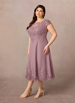 Azazie Terrano Mère de la mariée Robes Robe Trapèze en Dentelle Scoop Rose Poussiéreuse image7