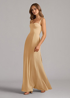 Azazie Amaris Brautjungfernkleider A-Linie Korsett Stretch-Satin Kleid Gold image4