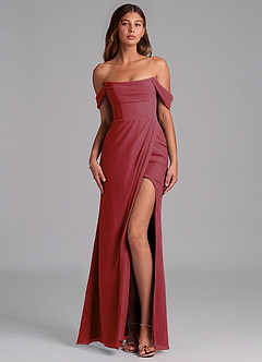 Azazie Johana Jurken voor bruidsmeisjes Converteerbaar Jurk van Chiffon met Zeemeermin Off the Shoulder Granaatappel image1