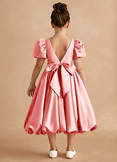 Azazie Jellybean Flower Girl Dresses Coral Ball-Gown Ruched Matte Satin Dress image2