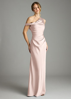 Azazie Emerson Bridesmaid Dresses Blushing Pink Mermaid Off the Shoulder Stretch Satin Dress image5