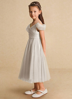 Azazie Lizzette Flower Girl Dresses Frost A-Line Ruched Tulle Dress image3